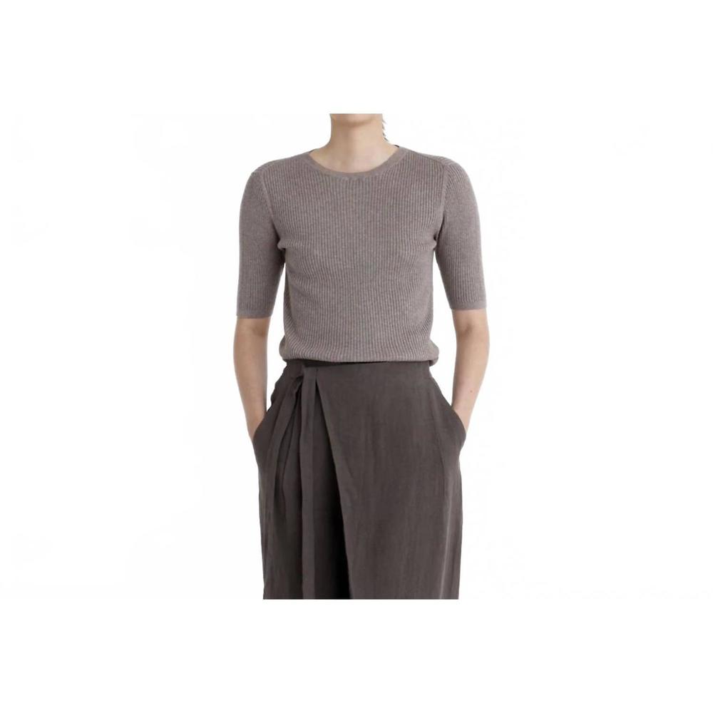 NEW 7115 BY SZEKI ribbed short sleeve top in pepper